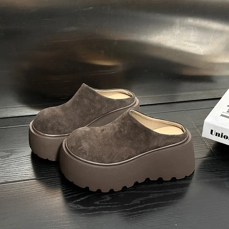 Women's Fleece Platform Slippers Brown Winter — feature 17
