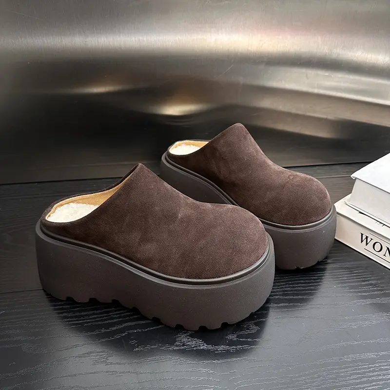 Women's Fleece Platform Slippers Brown Winter — feature 18