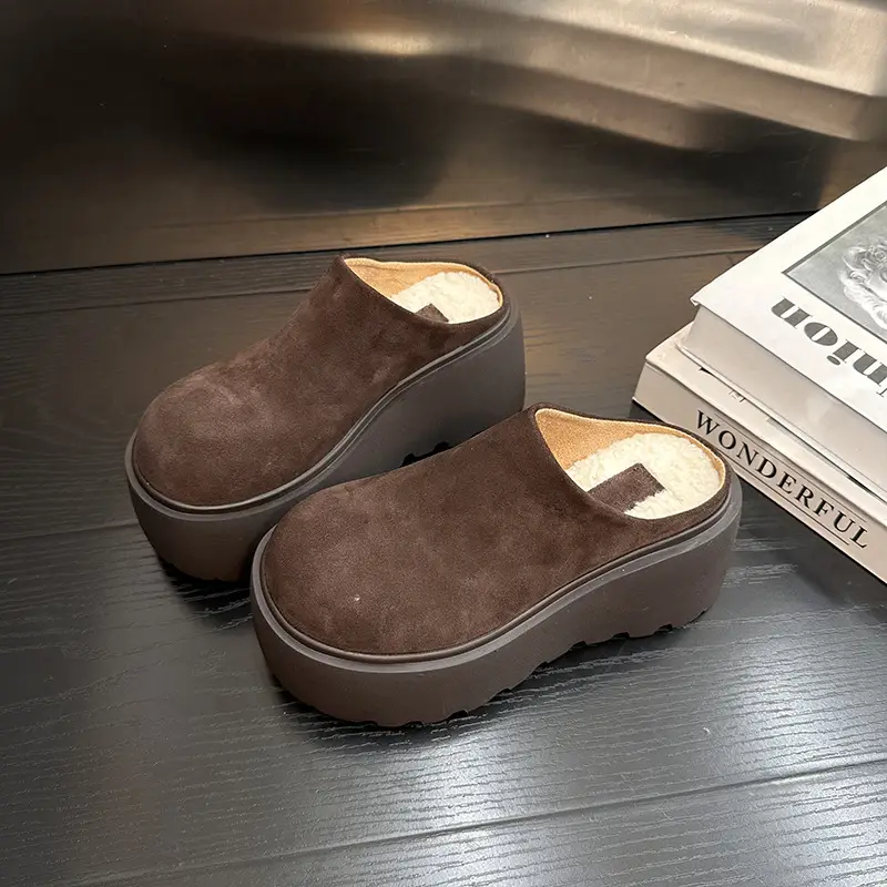 Women's Fleece Platform Slippers Brown Winter — feature 20