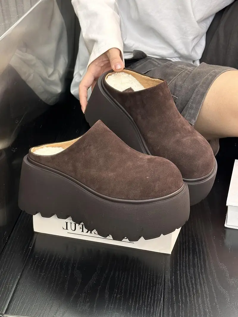 Women's Fleece Platform Slippers Brown Winter — feature 22
