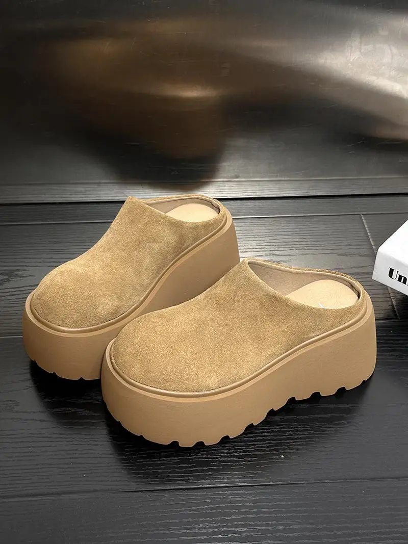 Women's Fleece Platform Slippers Brown Winter — feature 23