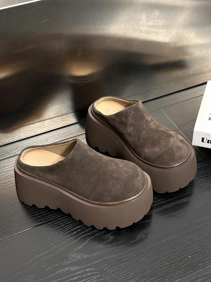 Women's Fleece Platform Slippers Brown Winter — feature 24