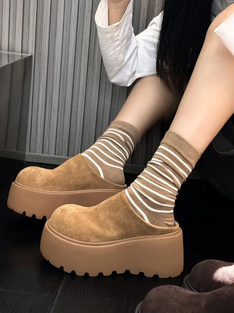 Women's Fleece Platform Slippers Brown Winter — feature 25