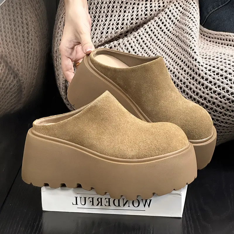 Women's Fleece Platform Slippers Brown Winter — feature 3
