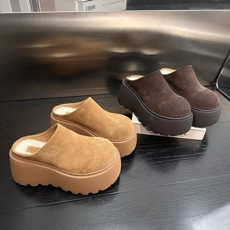 Women's Fleece Platform Slippers Brown Winter — feature 5