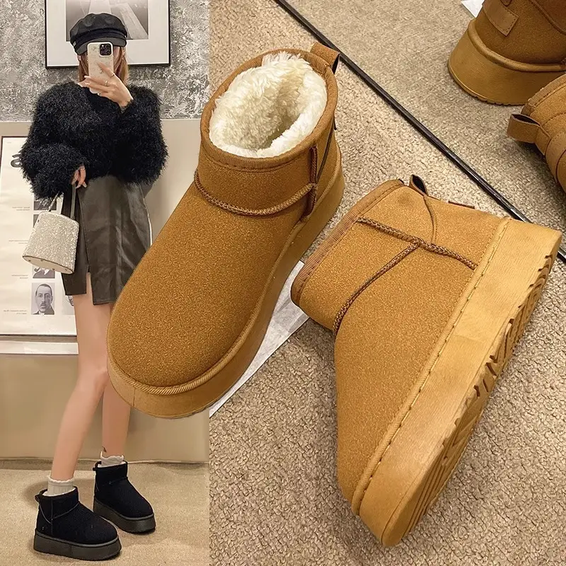 Women's Fleece Lined Snow Boots Tan Non-Slip Winter - Image 5