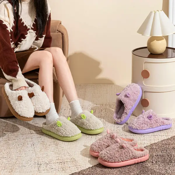 Stepping on excrement feeling household slippers women's home winter outdoor indoor couples cotton slippers warm thick-soled home moon shoes - Image 10