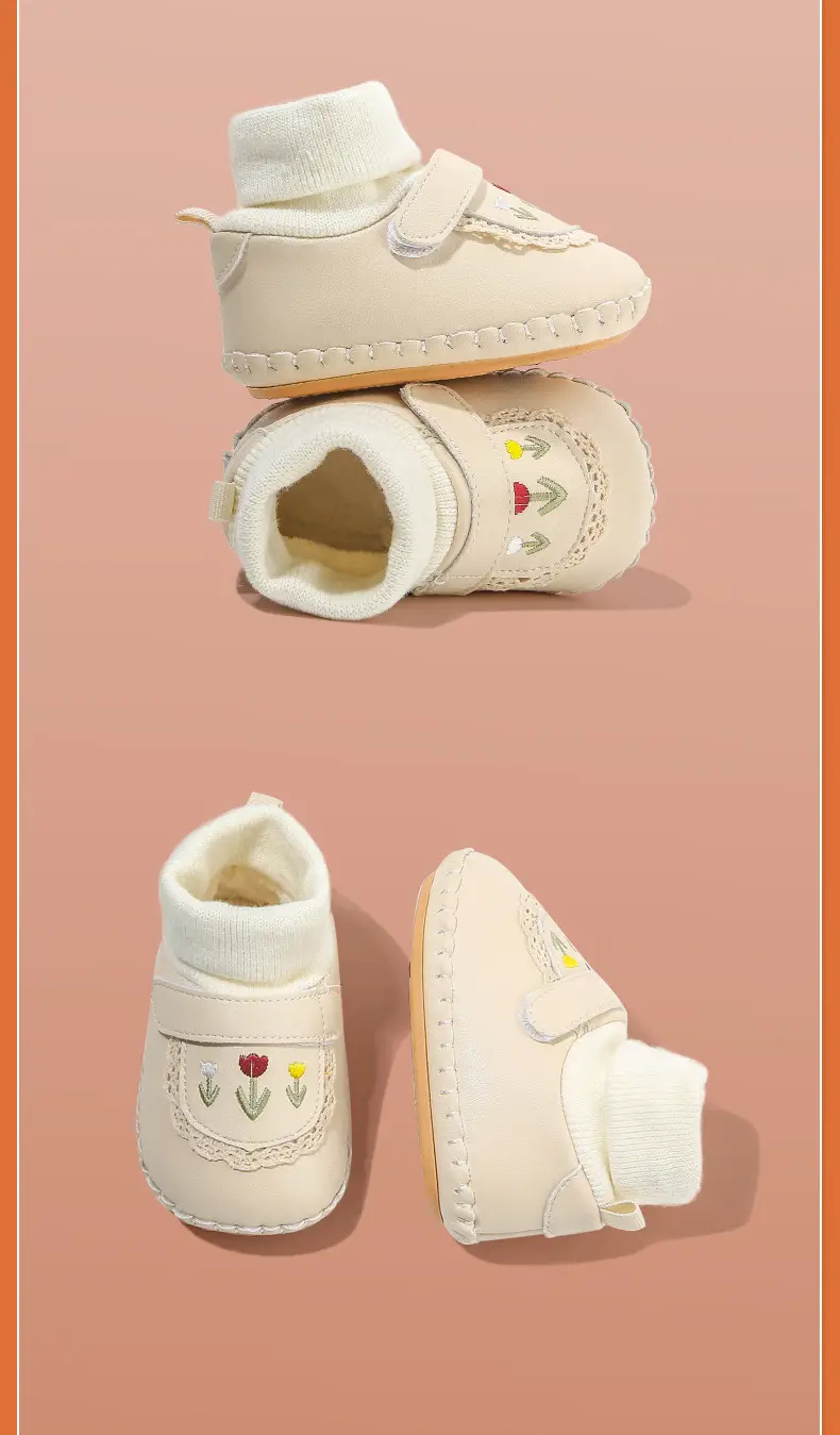 Baby shoes autumn and winter new 0-6-December winter socks front shoes soft bottom warm fleece-lined baby girl cotton shoes — feature 24
