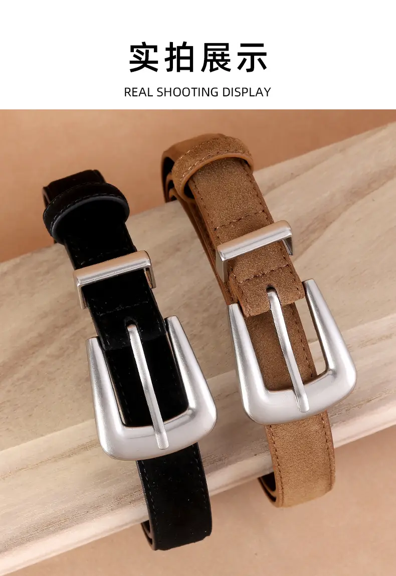 Black Cow Velvet Belt with Silver Buckle for Women — feature 14
