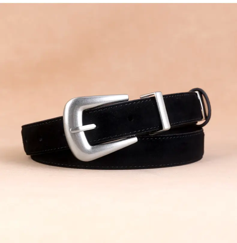 Black Cow Velvet Belt with Silver Buckle for Women — feature 16
