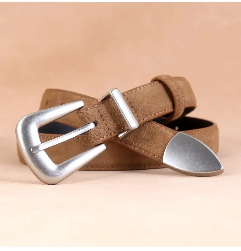 Black Cow Velvet Belt with Silver Buckle for Women — feature 21
