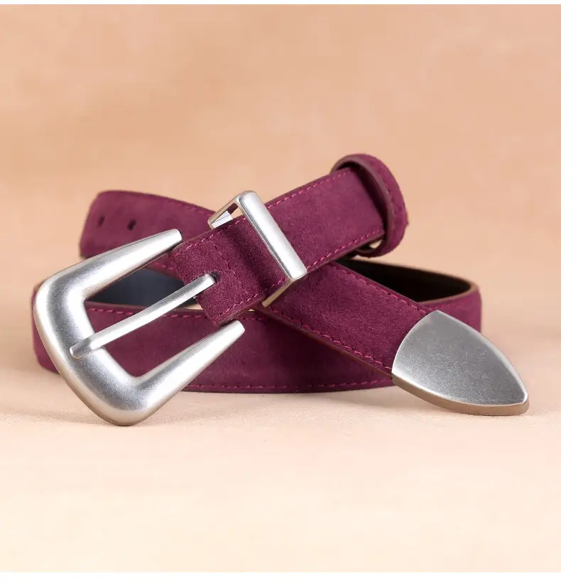 Black Cow Velvet Belt with Silver Buckle for Women — feature 22