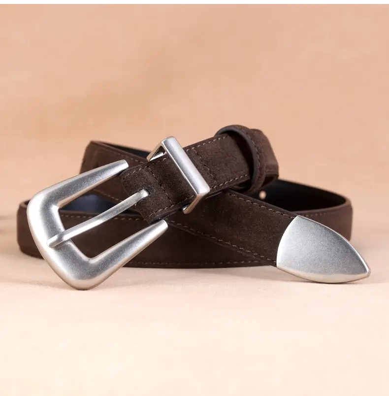 Black Cow Velvet Belt with Silver Buckle for Women — feature 23