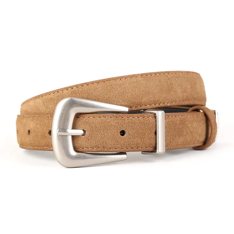 Black Cow Velvet Belt with Silver Buckle for Women