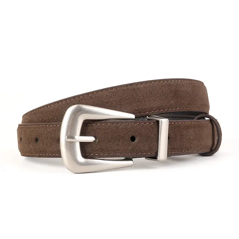 Black Cow Velvet Belt with Silver Buckle for Women