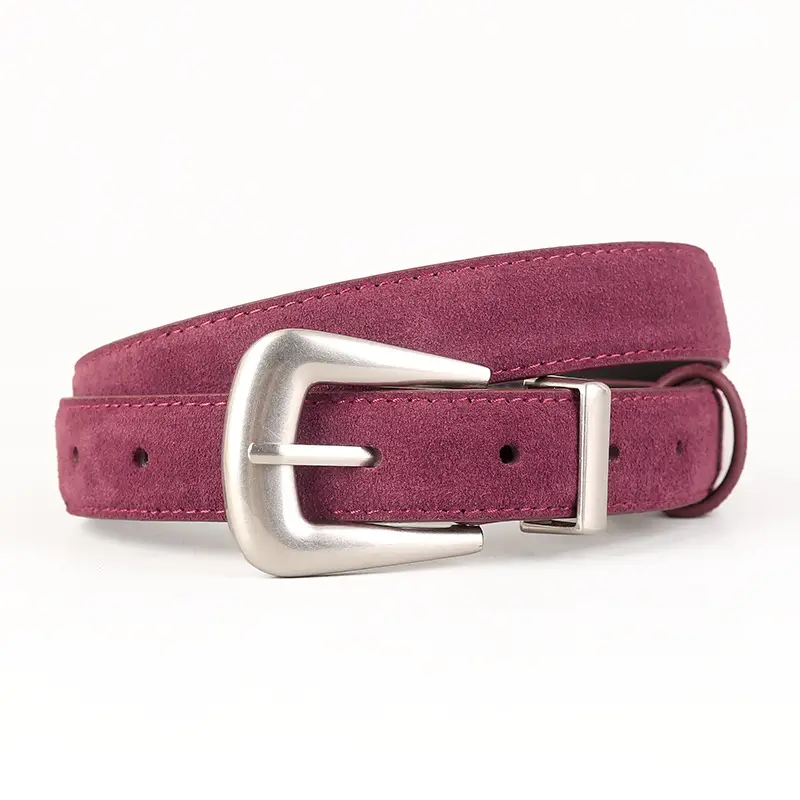 Black Cow Velvet Belt with Silver Buckle for Women
