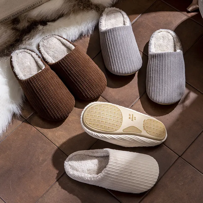 Japanese-style Mute Slippers Women's Winter Home Non-slip Soft Bottom Four Seasons Wooden Floor Household Indoor Silent Cotton Slippers for Men