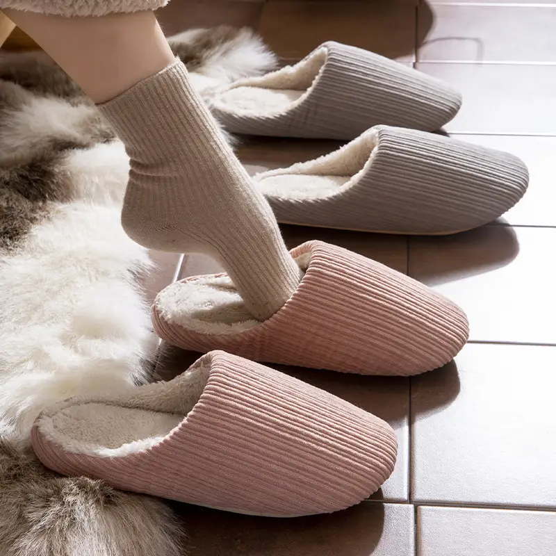 Japanese-style Mute Slippers Women's Winter Home Non-slip Soft Bottom Four Seasons Wooden Floor Household Indoor Silent Cotton Slippers for Men