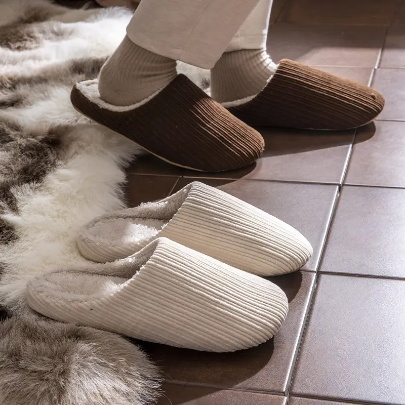 Japanese-style Mute Slippers Women's Winter Home Non-slip Soft Bottom Four Seasons Wooden Floor Household Indoor Silent Cotton Slippers for Men