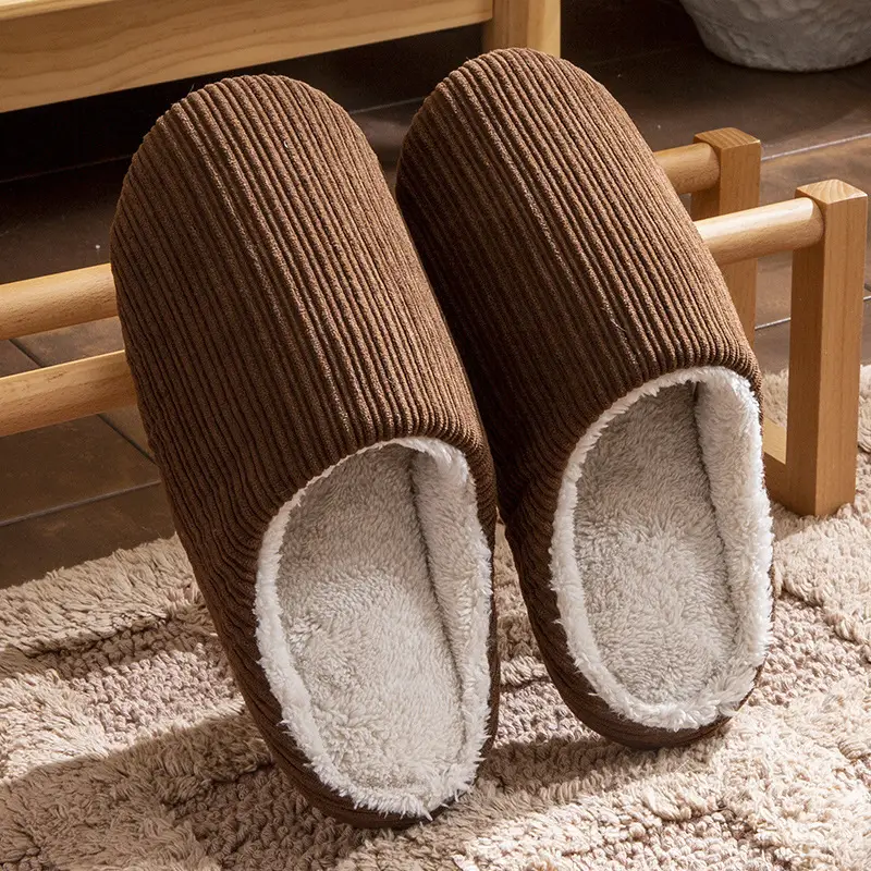 Japanese-style Mute Slippers Women's Winter Home Non-slip Soft Bottom Four Seasons Wooden Floor Household Indoor Silent Cotton Slippers for Men