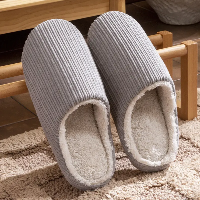 Japanese-style Mute Slippers Women's Winter Home Non-slip Soft Bottom Four Seasons Wooden Floor Household Indoor Silent Cotton Slippers for Men