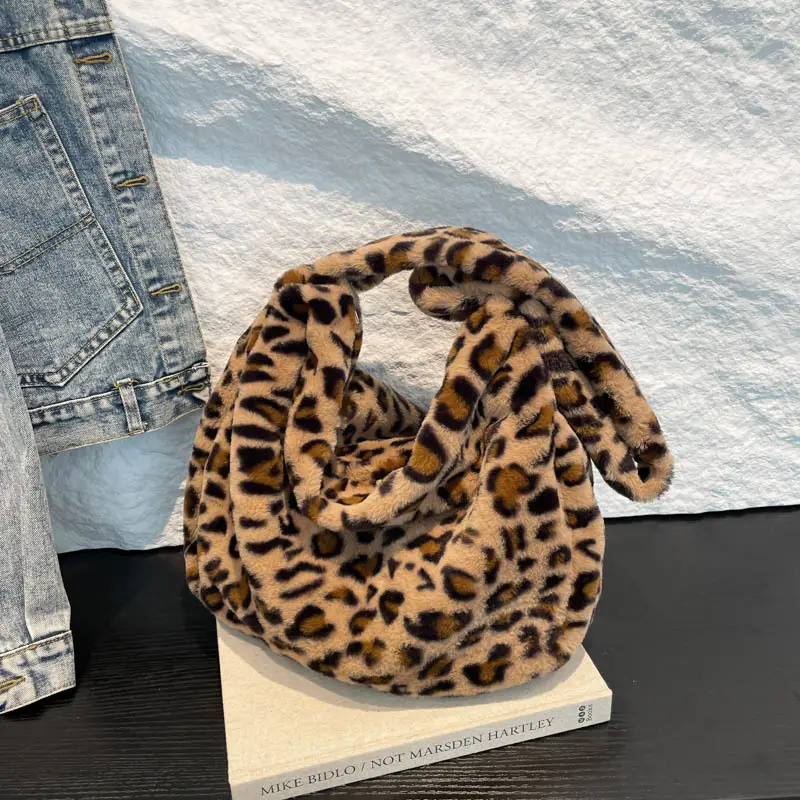 Leopard Print Plush Shoulder Bag Autumn Winter New Korean Style - Image 7