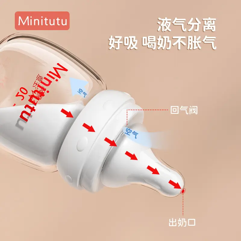 Minitutu special bottle for newborn 80ml bottle with label mouth anti-flatulence and anti-choking glass bottle for baby