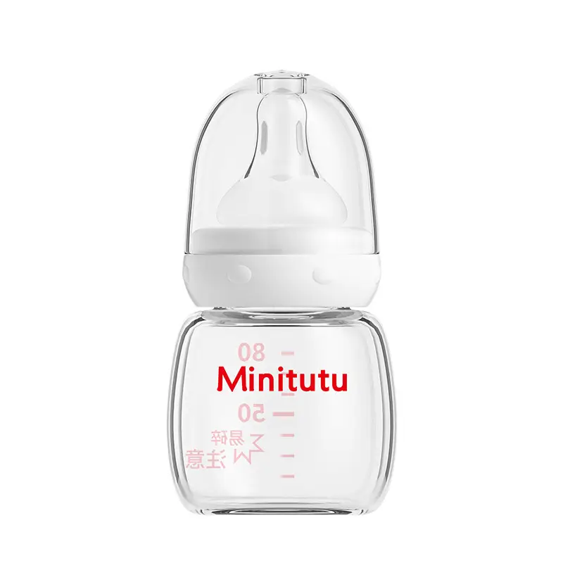 Minitutu special bottle for newborn 80ml bottle with label mouth anti-flatulence and anti-choking glass bottle for baby