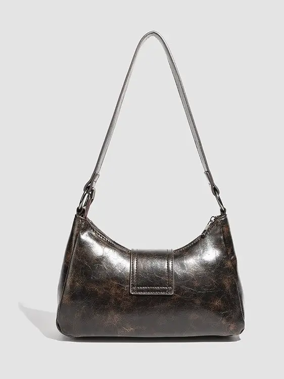 Distressed Leather Shoulder Bag with Long Strap - Image 4