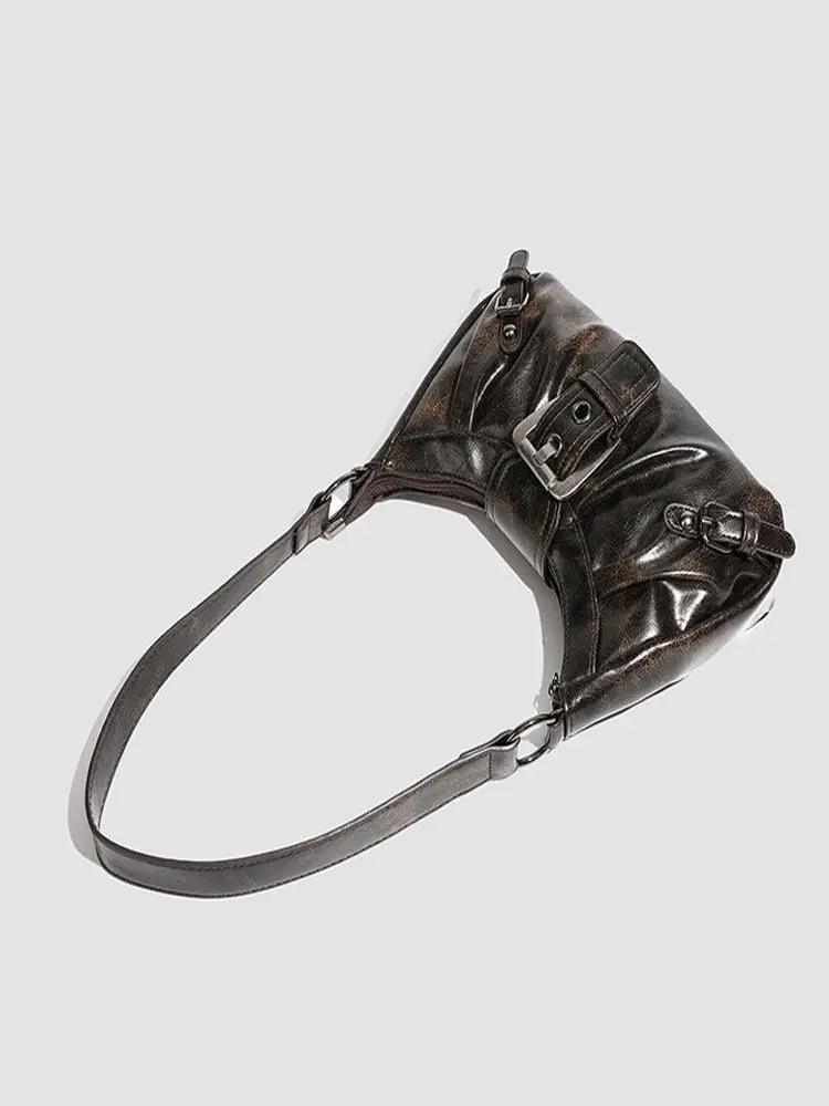 Distressed Leather Shoulder Bag with Long Strap - Image 5