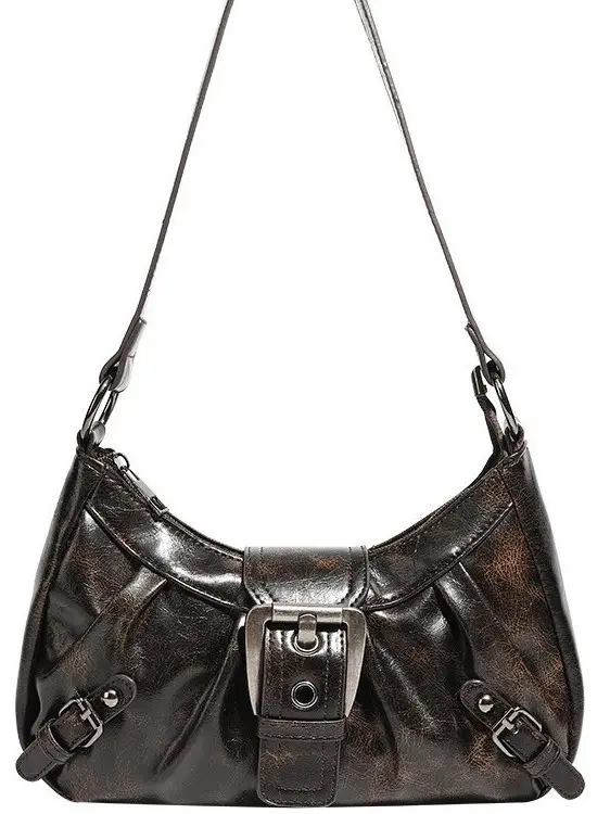 Distressed Leather Shoulder Bag with Long Strap - Image 7