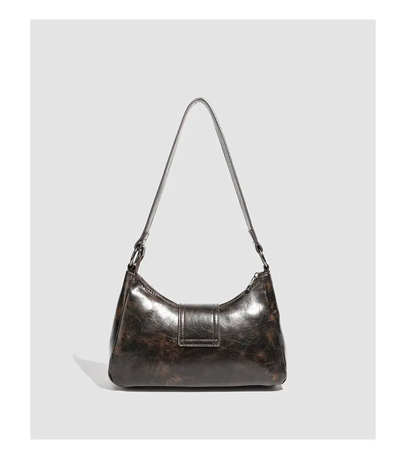 Distressed Leather Shoulder Bag with Long Strap — feature 13