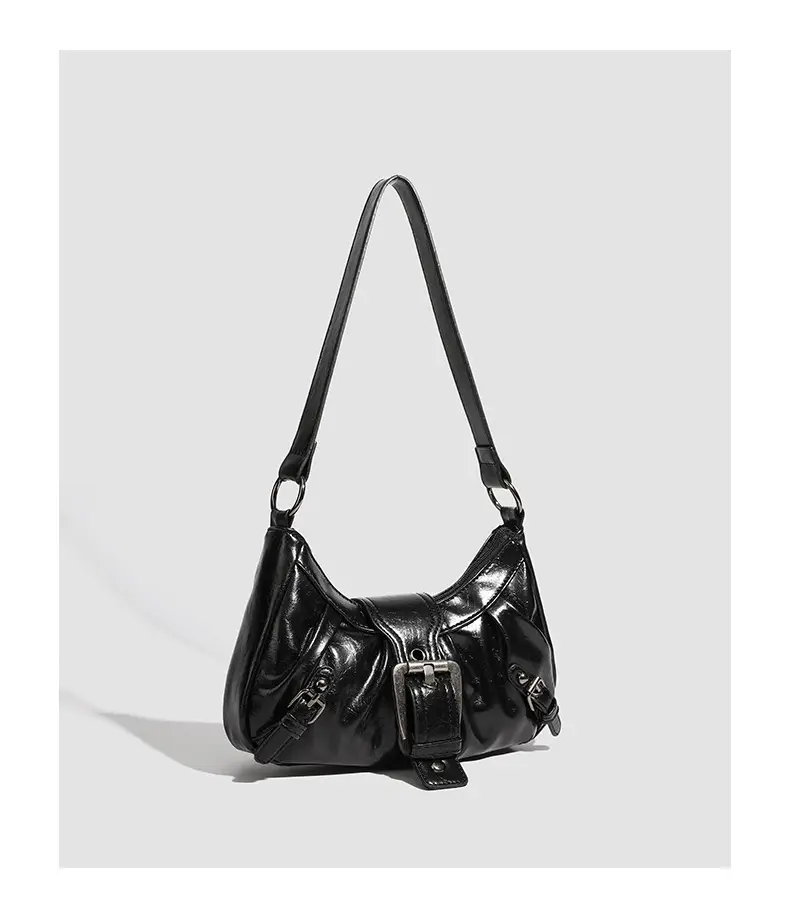 Distressed Leather Shoulder Bag with Long Strap — feature 15