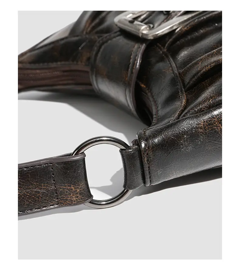 Distressed Leather Shoulder Bag with Long Strap — feature 17