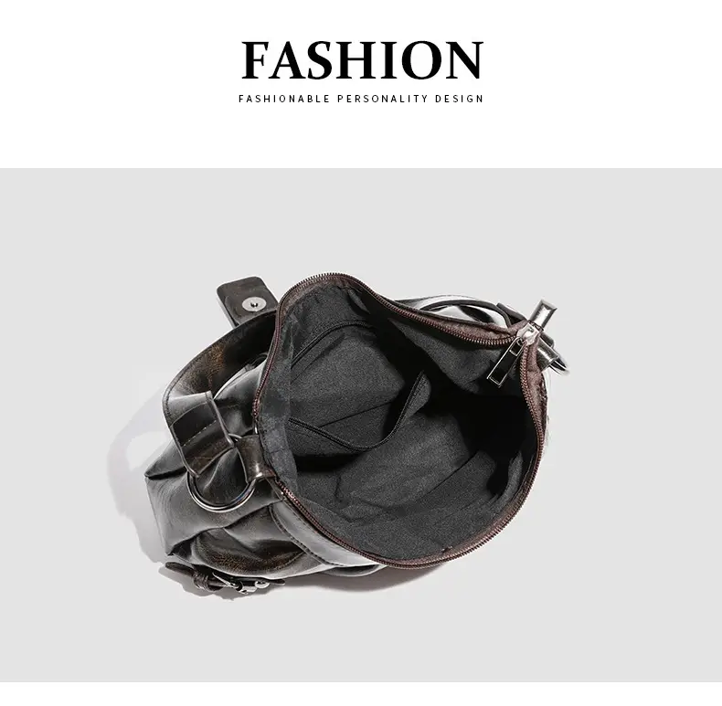 Distressed Leather Shoulder Bag with Long Strap — feature 3