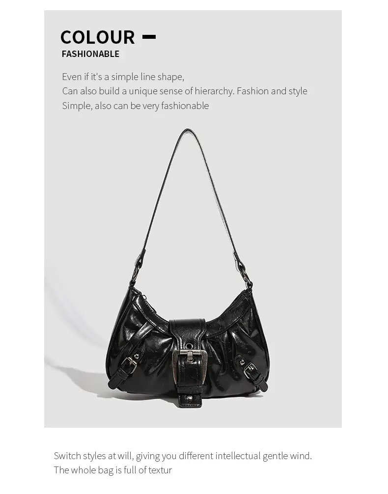 Distressed Leather Shoulder Bag with Long Strap — feature 8