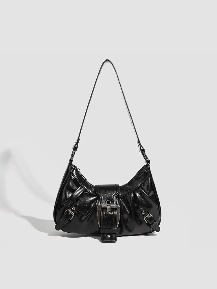 Distressed Leather Shoulder Bag with Long Strap - Image 2