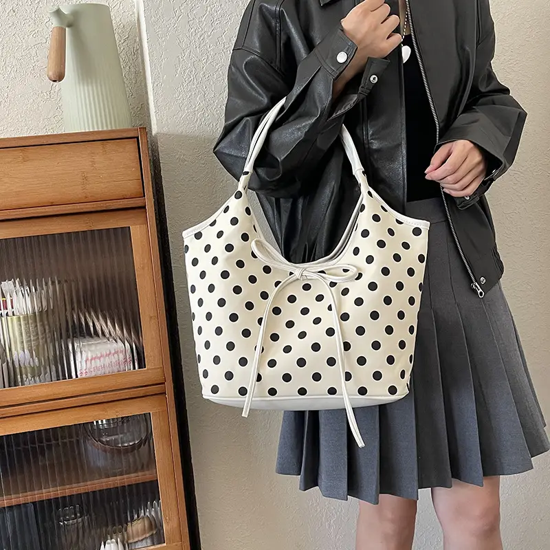 Polka Dot Women's Tote Bag Brown Lightweight Commuting