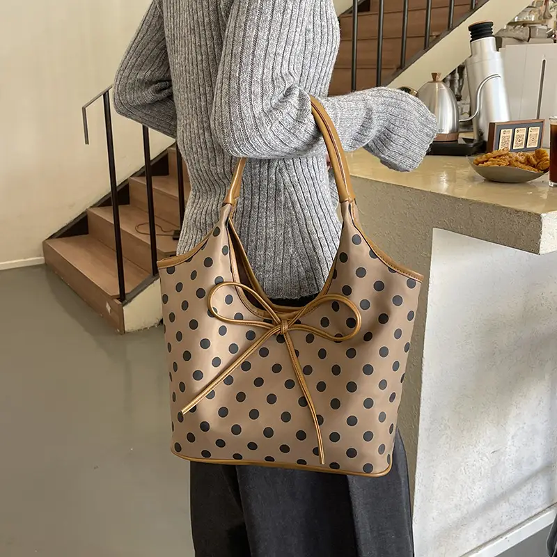Polka Dot Women's Tote Bag Brown Lightweight Commuting