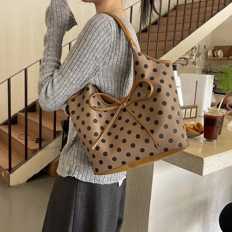 Polka Dot Women's Tote Bag Brown Lightweight Commuting
