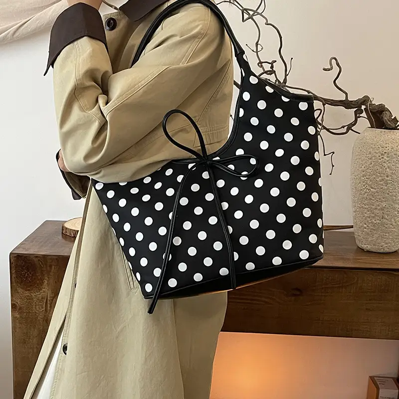 Polka Dot Women's Tote Bag Brown Lightweight Commuting