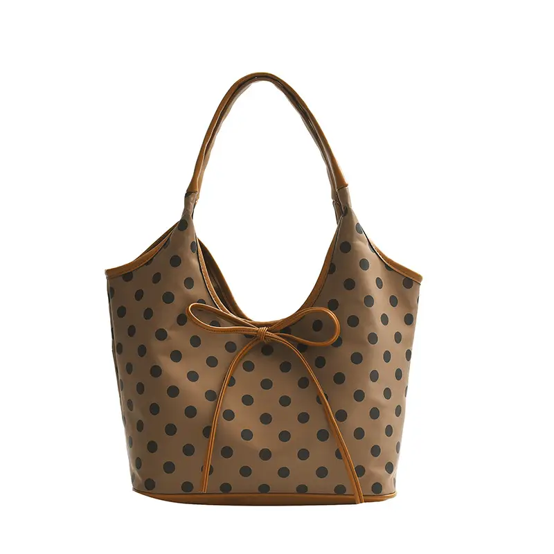 Polka Dot Women's Tote Bag Brown Lightweight Commuting