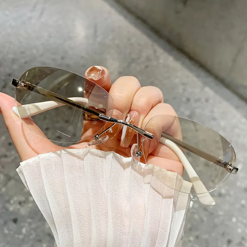 Retro Frameless Oval Sunglasses Y2K Metal Ins - Image 4