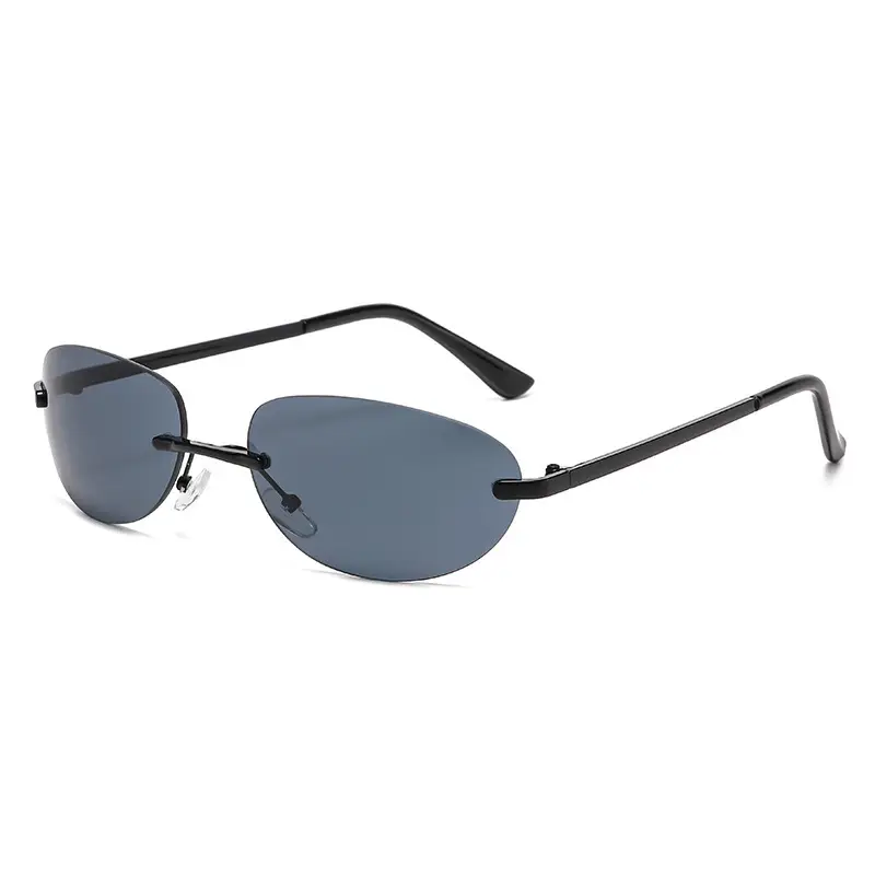 Retro Frameless Oval Sunglasses Y2K Metal Ins - Image 10