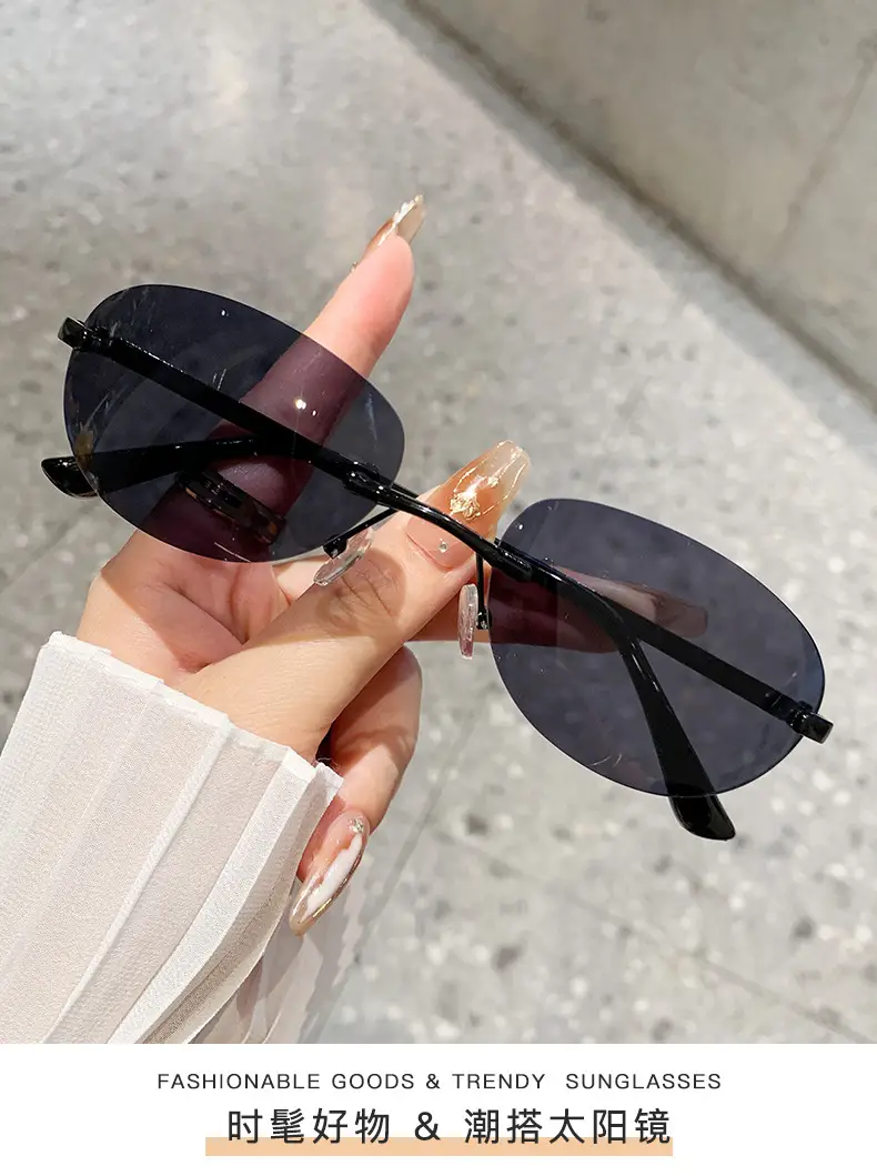 Retro Frameless Oval Sunglasses Y2K Metal Ins β feature 1