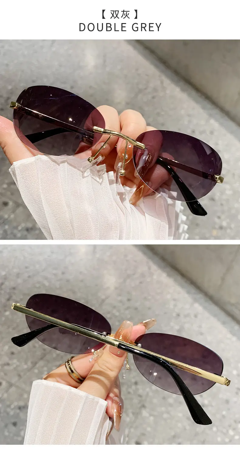 Retro Frameless Oval Sunglasses Y2K Metal Ins β feature 10