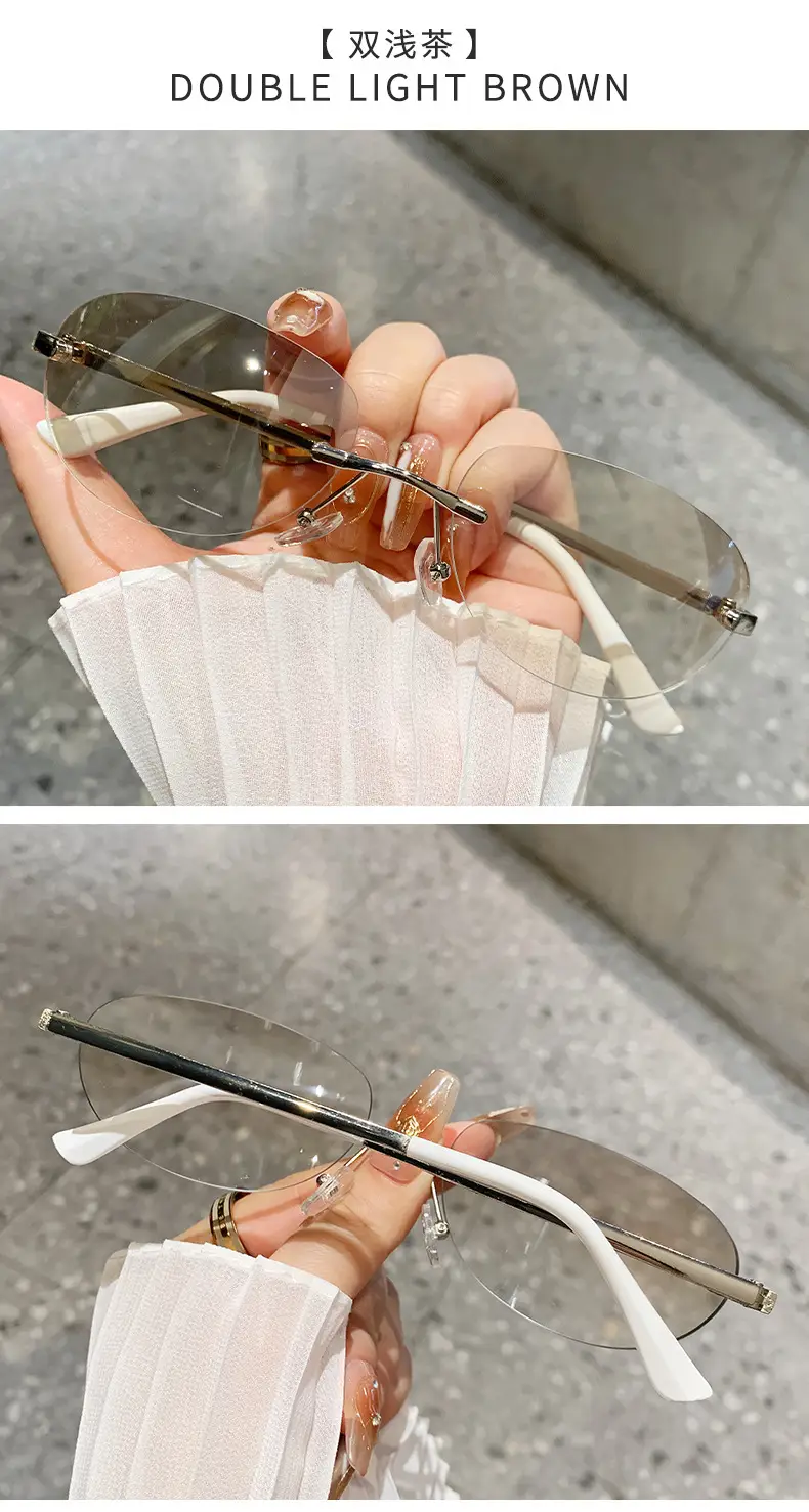 Retro Frameless Oval Sunglasses Y2K Metal Ins β feature 11