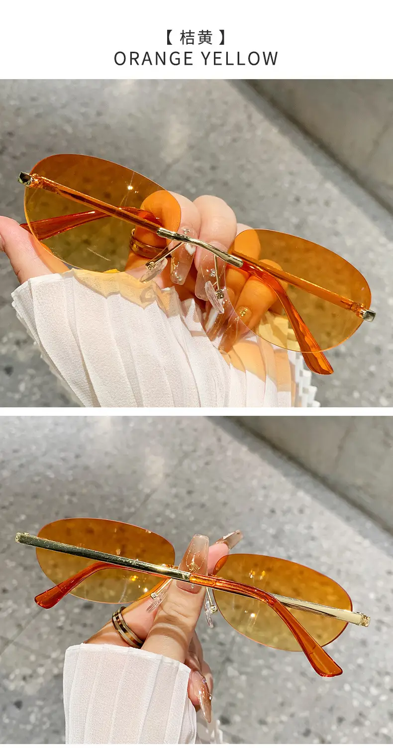 Retro Frameless Oval Sunglasses Y2K Metal Ins β feature 12