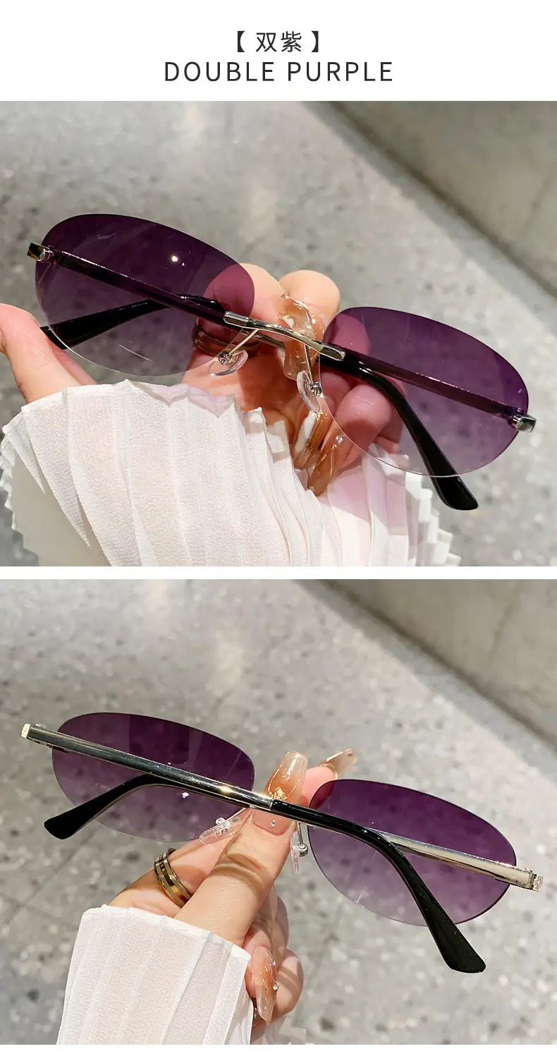 Retro Frameless Oval Sunglasses Y2K Metal Ins β feature 13