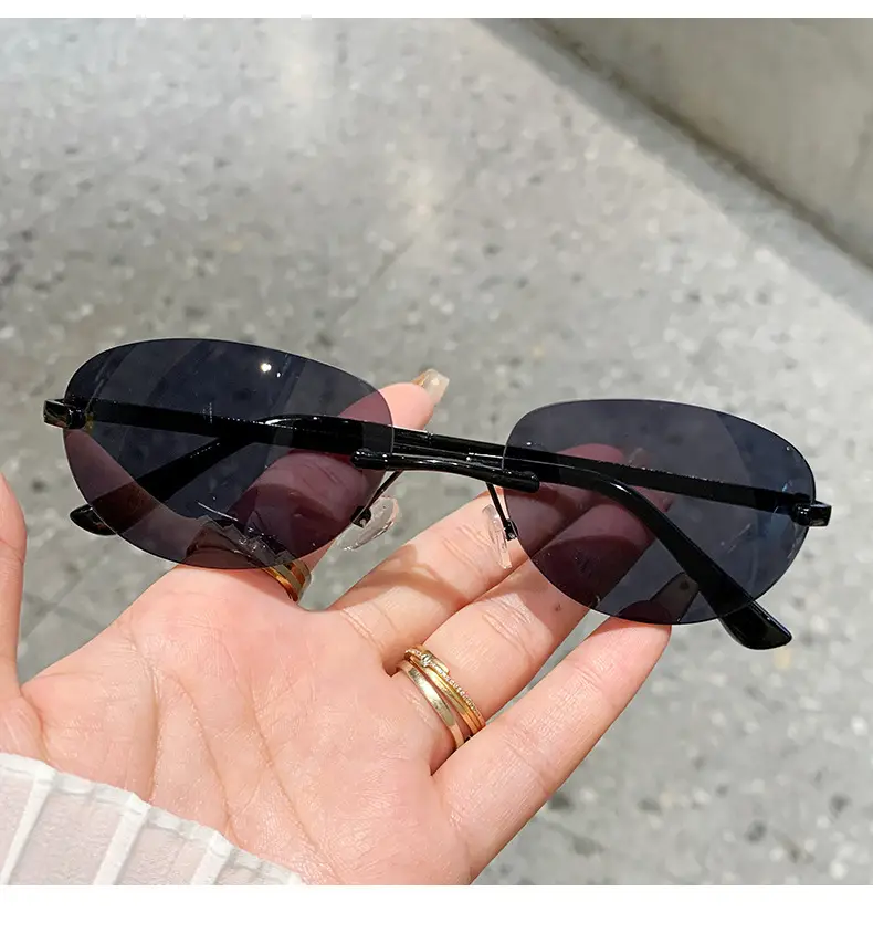 Retro Frameless Oval Sunglasses Y2K Metal Ins β feature 3